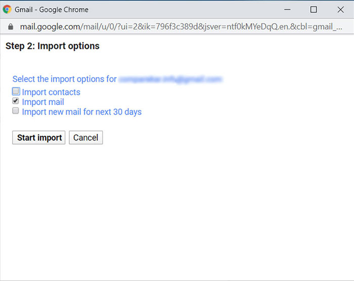 Select requried import options