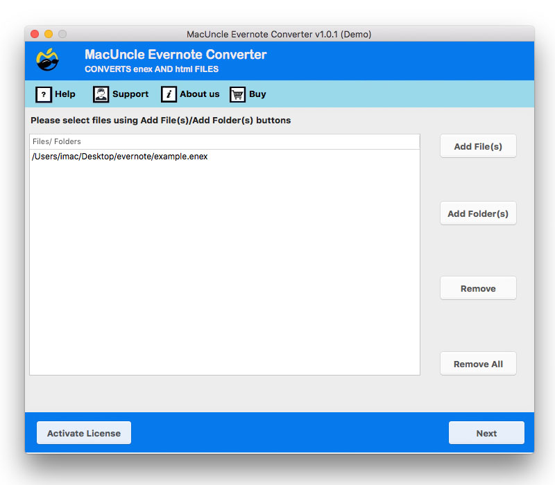 Add Evernote files to convert enex to word