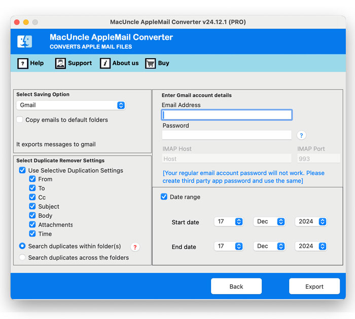 select desired settings