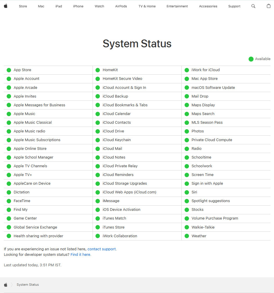 visit apple system status