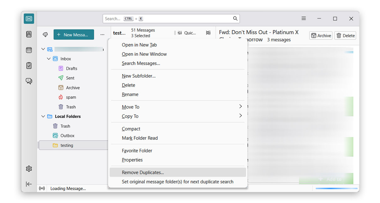 choose the option to remove emails duplicates from thunderbird