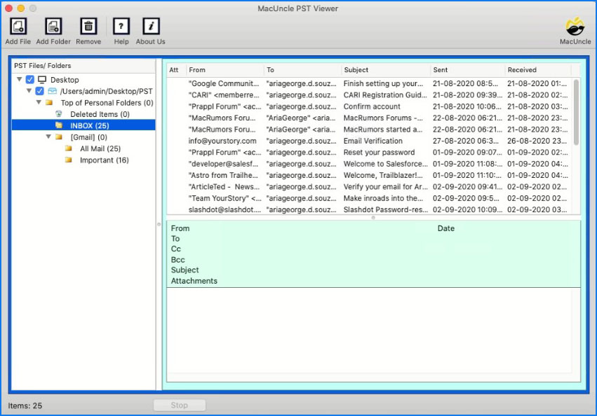 Haga clic en cualquier correo electrónico