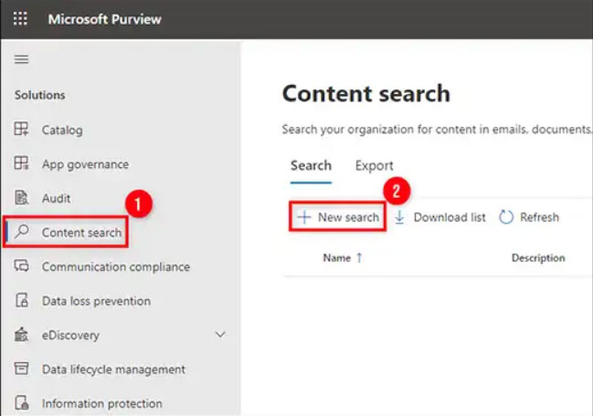 create new search on microsoft purview