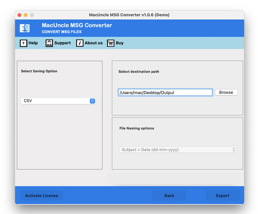 choose a location to Convert MSG Files to CSV