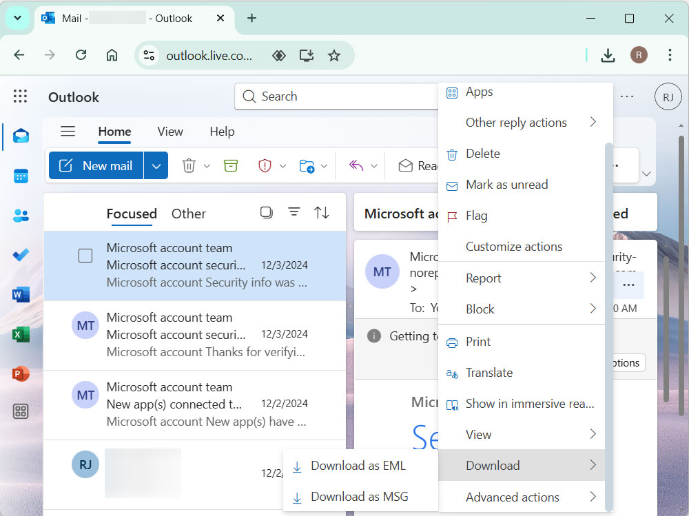 download outlook emails