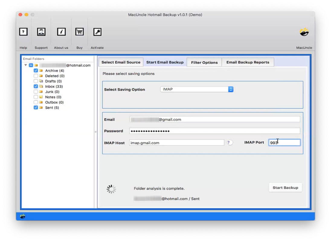 Enter Gmail Credentials to Transfer Hotmail Email to Gmail