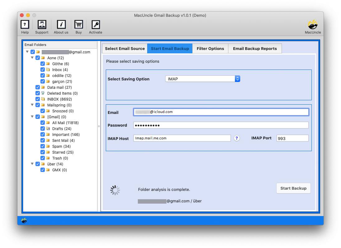 Inserisci i dettagli IMAP nel campo richiesto
