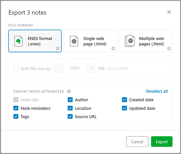 Export Evernote Files
