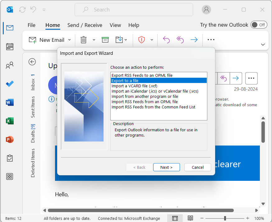 choose export to a file