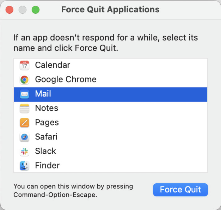 force quit mail