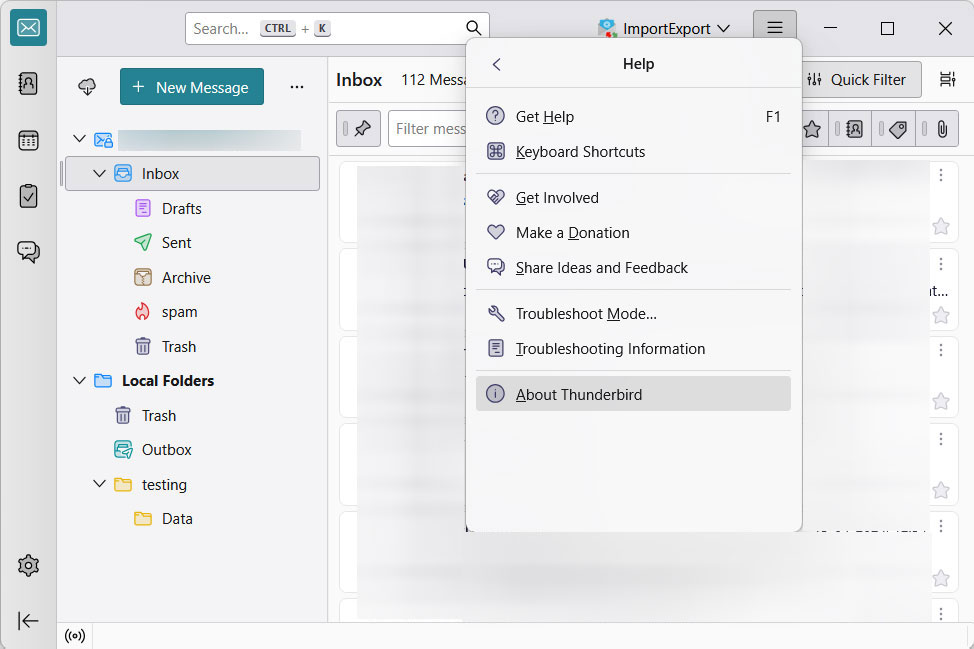 go to about thunderbird