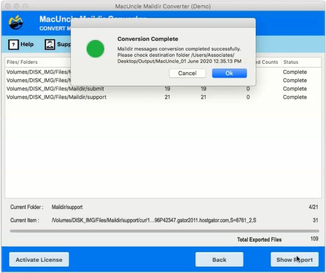 maildir to mbox conversion completes on Mac OS