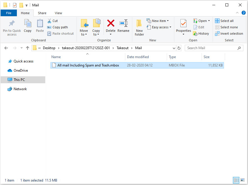 get Google Takeout File in the MBOX format