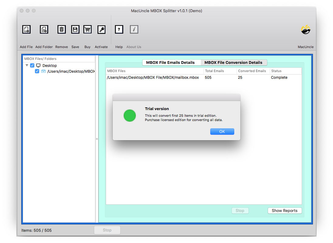 Process to Split MBOX into Individual Messages completes