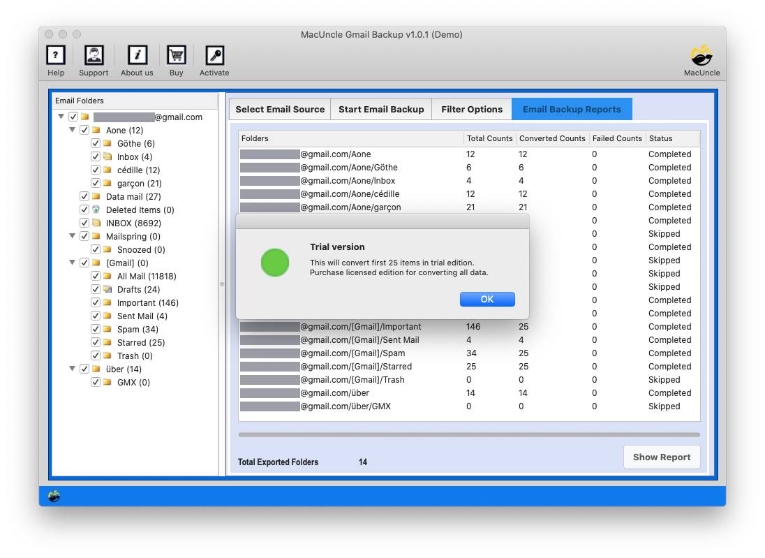 si avvia il processo per importare Gmail su icloud