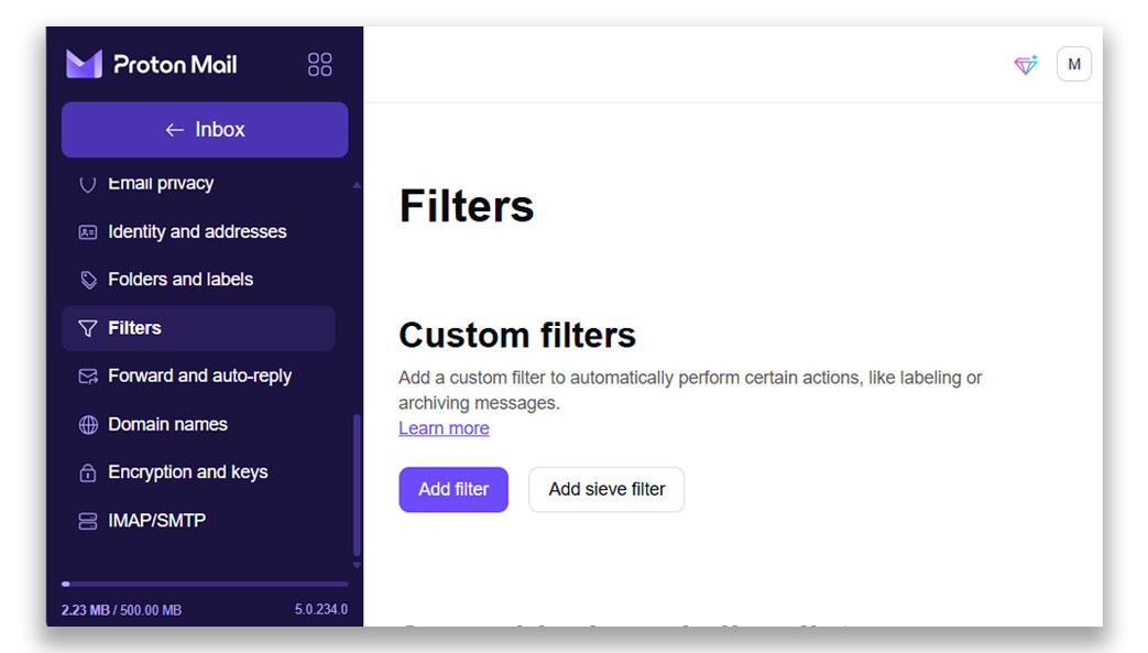use filter to delete protonmail emails