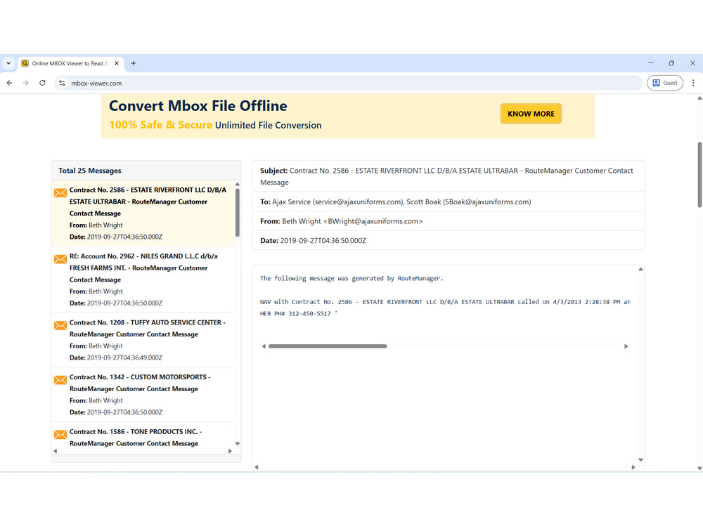 instantly open mbox file in chrome browser