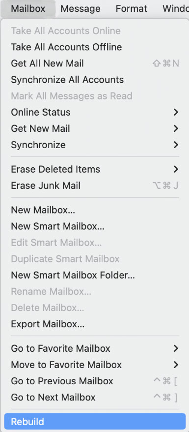rebuild mailbox to fix Apple Mail Not Working on Mac