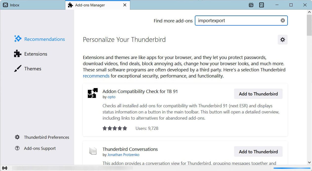 search for importexport add-ons