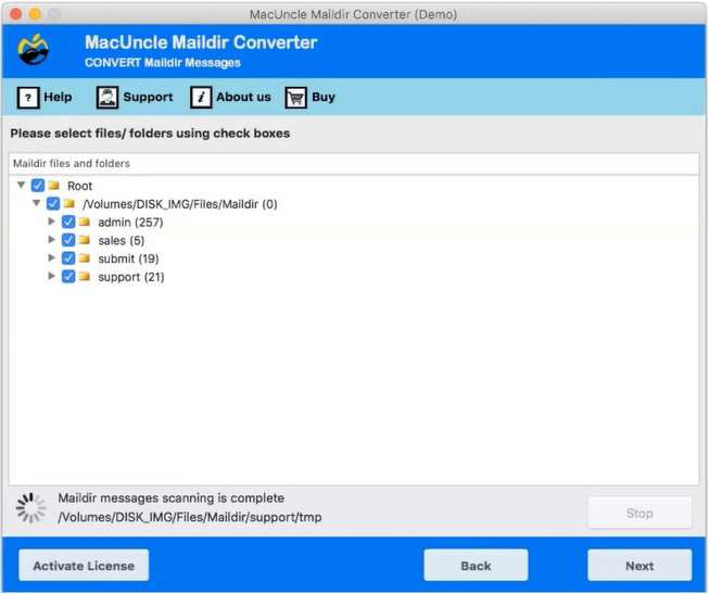 choose the Maildir file to export