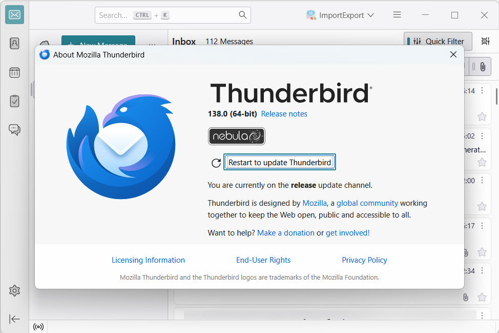 restart thunderbird