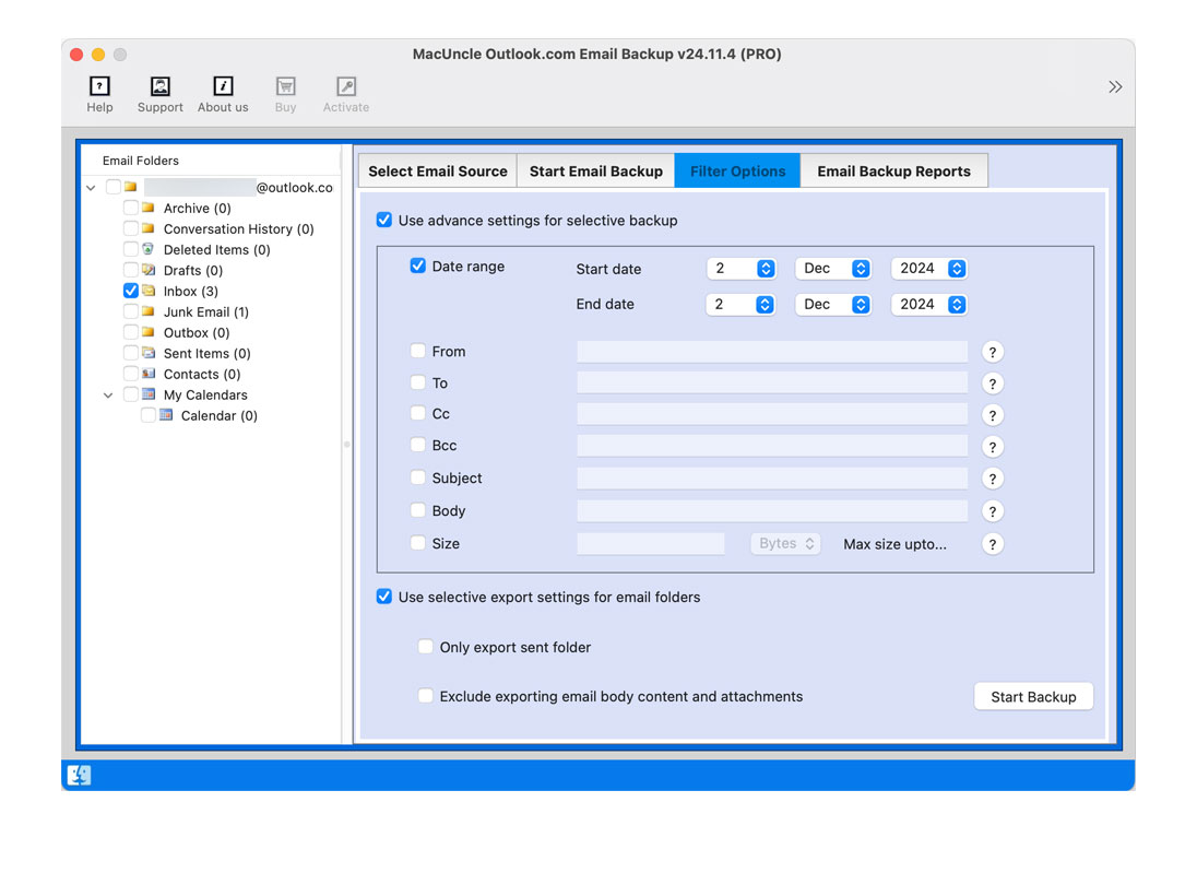 use filter for selective backup