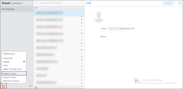 import vcard contacts